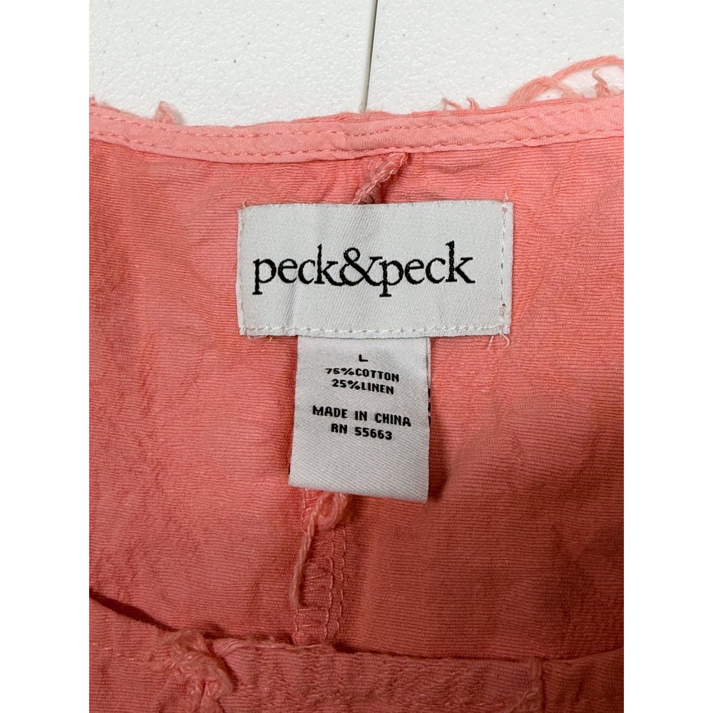 Peck & Peck Top Womens Large Coral Pink Textured Cotton Linen Boho Artsy Summer - Picture 6 of 9
